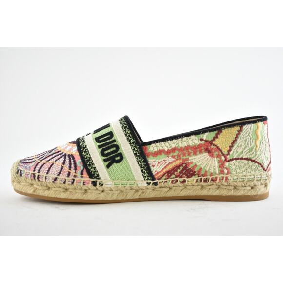 Dior Granville In Lights Pink Black Cotton Logo Embroidered Espadrille Flat 38 - Picture 8 of 10